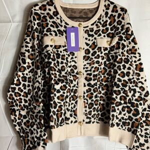 Leopard Print Cardigan with Gold Buttons